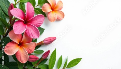 Vibrant blooms, lush foliage on pure white backdrop, wallpaper, green
