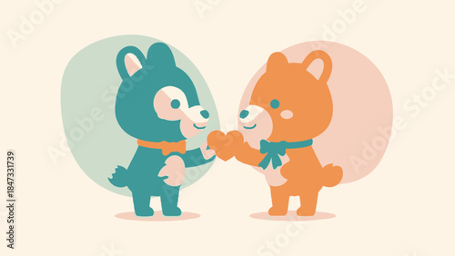 Two adorable cartoon bears holding hands, symbolizing friendship and companionship in a sweet illustration.
