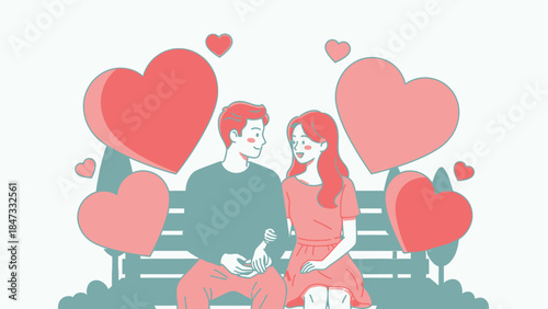 Illustration of Couple Sitting Together Lovingly.