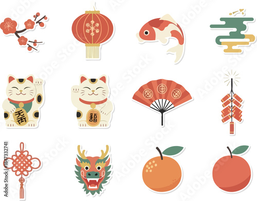 Festive Chinese New Year Icons Lucky Symbols & Traditions