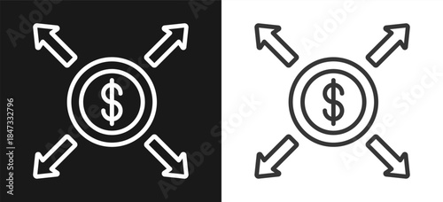 Diversification Outline Style Icon. On Black And White Background Version