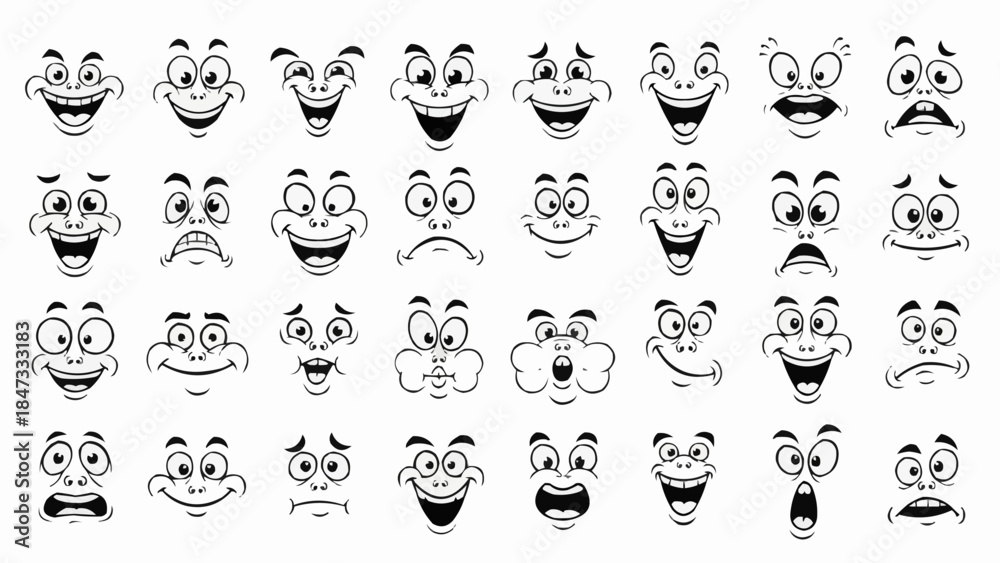 Naklejka premium Collection of cartoon faces with diverse emotions and expressions.