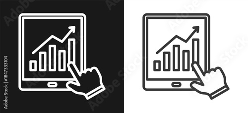 Tablet Outline Style Icon. On Black And White Background Version