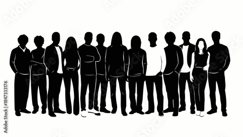 Diverse Group of People Standing Together in Silhouette.