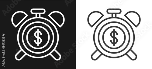 Timing Outline Style Icon. On Black And White Background Version