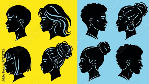 Diverse Silhouettes of Womens Hairstyles and Profiles.