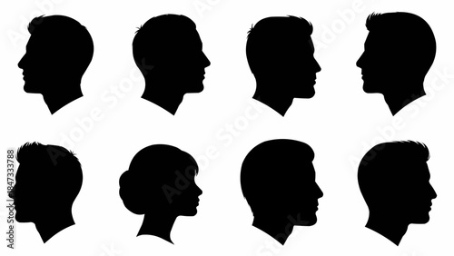 Collection of Diverse Human Head Silhouettes in Profile View.