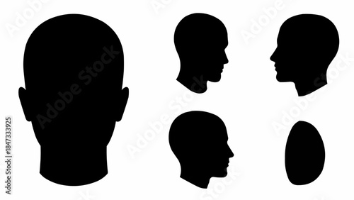 Collection of Human Head Silhouettes in Various Views.