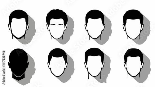 Collection of diverse male hairstyles and face shapes illustrated.