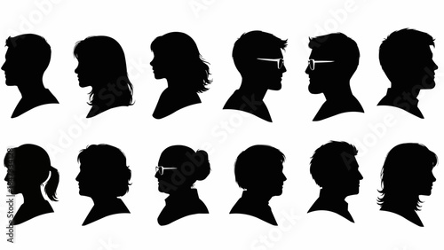 Collection of Diverse Human Silhouettes in Profile View.