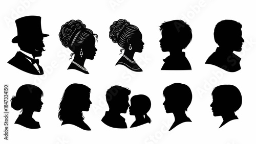 Collection of Diverse Silhouette Portraits Showcasing Different Eras and Styles.