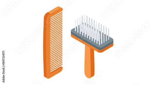 Orange Comb and Pet Grooming Brush Vector Icon