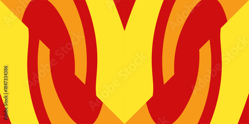 Vibrant abstract pattern with bold red and orange swirls on yellow