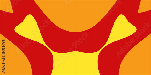 Vibrant abstract art with red and yellow shapes on orange background