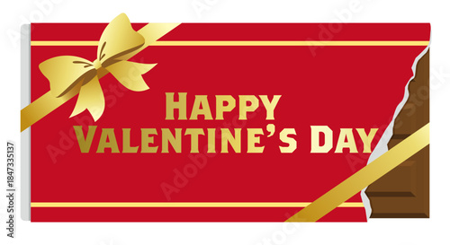板チョコレートに金色のリボンと「Happy Valentine's Day」の文字。