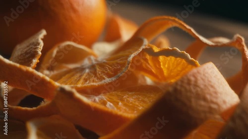 Hyperreal Textured Dried Orange Peels with Warm Tones