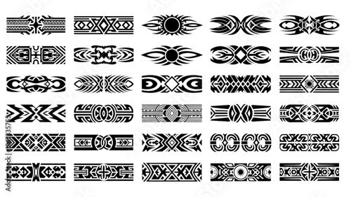 Cultural heritage inspired decorative tribal patterns for borders, frames, and ornamental design elements