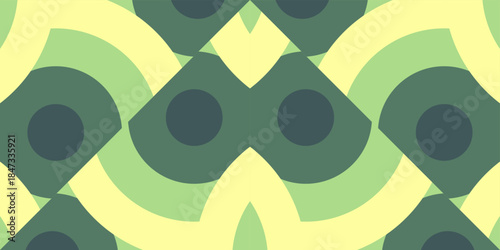 Vibrant green and yellow geometric pattern with dark circles