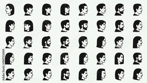 Collection of Diverse Human Profile Silhouettes in Various Styles.