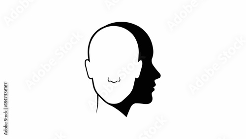 Split Personality Concept Illustration of a Human Head with Two Sides.