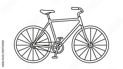 Simple line art drawing of a bicycle, outline icon of a bike for coloring or design
