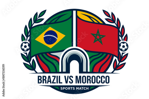 Brazil vs morocco sports match logo icon vector illustration