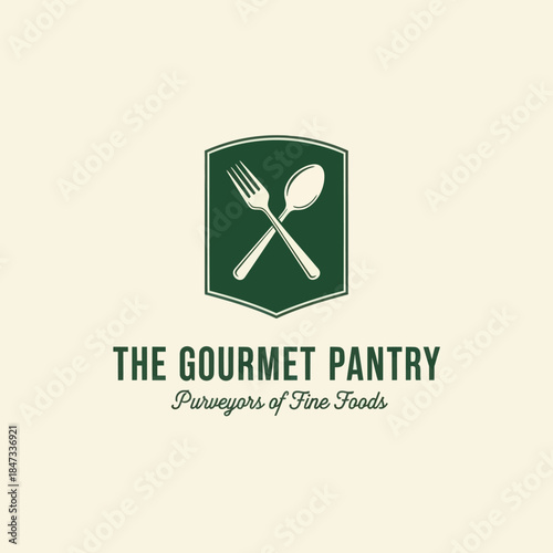 Gourmet Pantry Logo with Utensils Emblem.