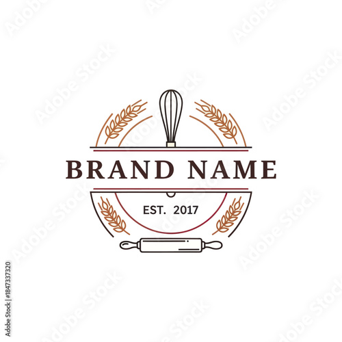 Bakery Logo with Whisk and Rolling Pin.