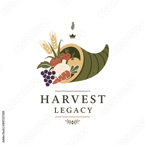 Illustration of a Cornucopia with Fresh Fruits.