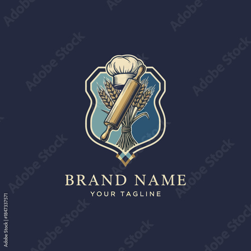 Baker Logo with Rolling Pin and Wheat.