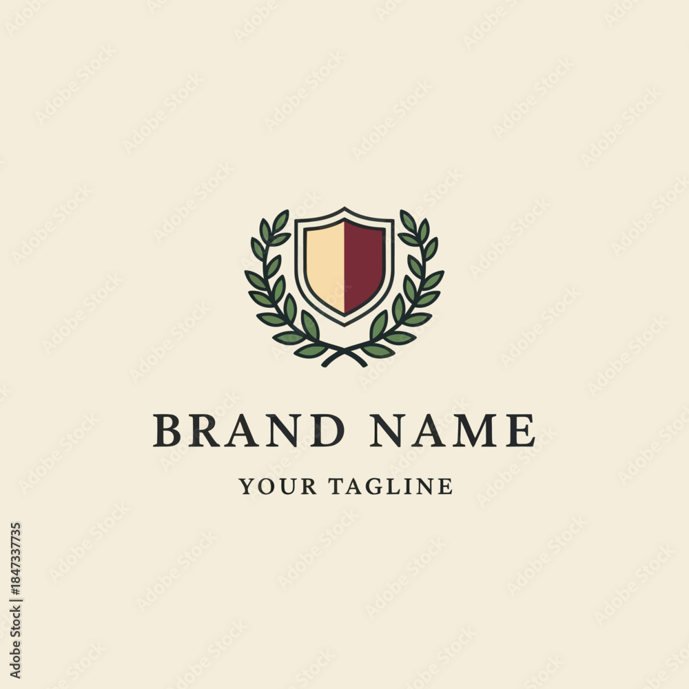 Obraz premium Shield Emblem with Laurel Wreath Logo.