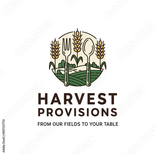 Harvest Provisions Logo with Utensils and Wheat.
