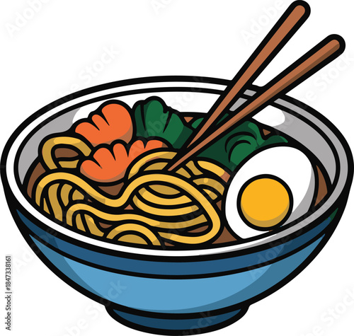 Noodle Bowl Flat Vector | Asian Food Illustration
