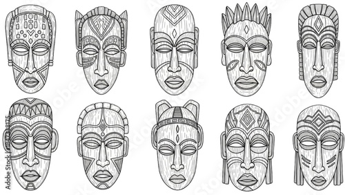 Collection of African Tribal Masks with Intricate Designs and Patterns