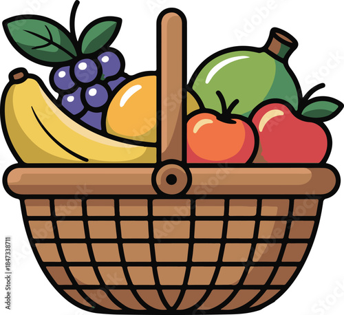 Fruit Basket Flat Vector | Healthy Food Illustration