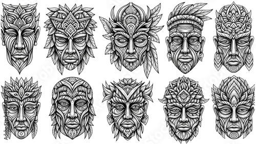 Collection of Intricately Designed Ethnic Masks with Spiritual and Natural Motifs