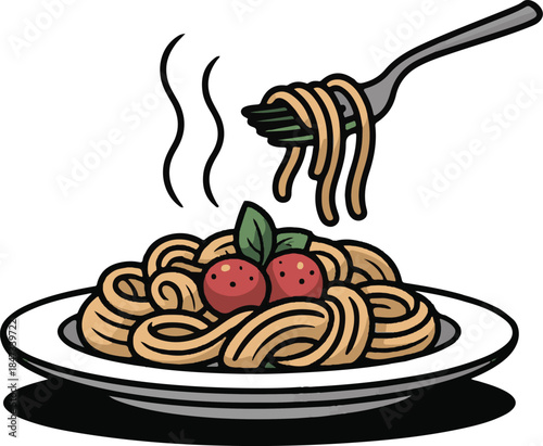 Pasta Plate Flat Vector | Italian Food Illustration