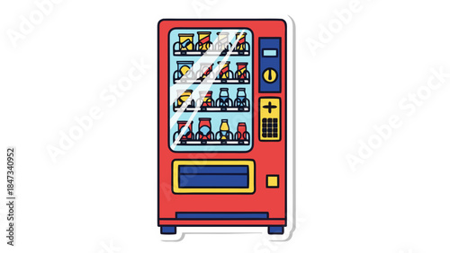 Red Vending Machine with Snacks and Drinks - Vector Illustration