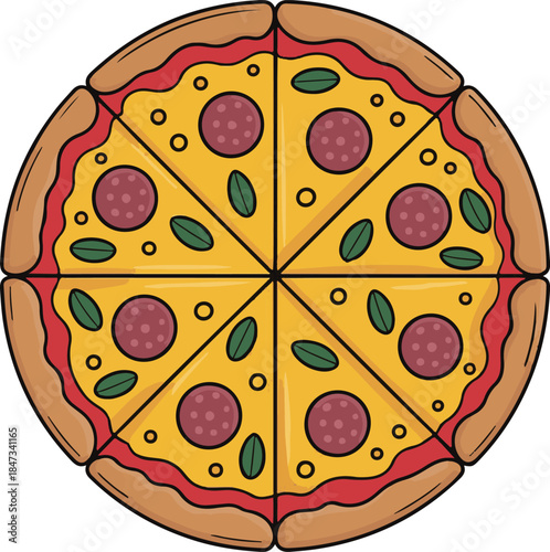 Cheese Pizza Flat Vector | Italian Food Illustration