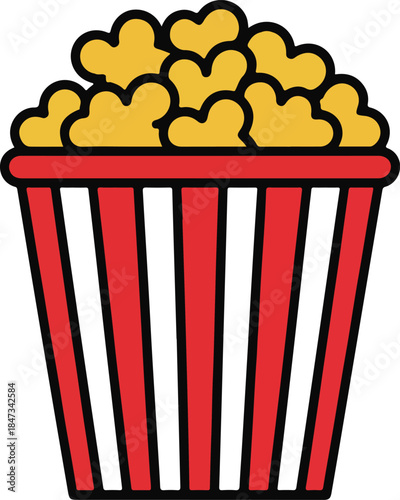 Popcorn Bucket Flat Vector | Cinema Snack Illustration