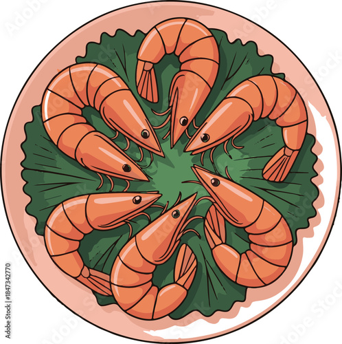Shrimp Dish Flat Vector | Seafood Food Illustration