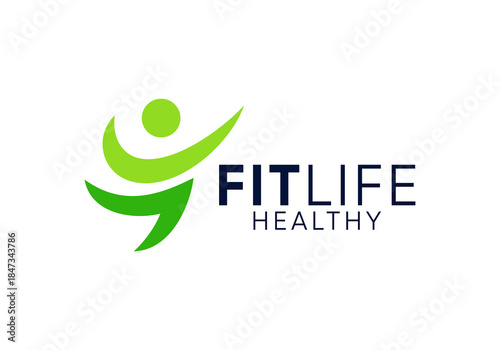 happy people logo. sport fit health vector design concept