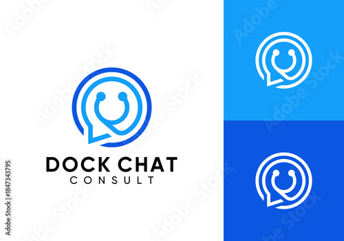 abstract stethoscope and chat logo. technology medical healthcare design concept
