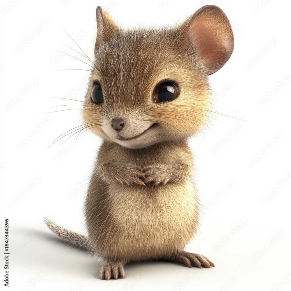 Obraz premium Adorable mouse character with a sweet smile and big eyes, perfect for children's books or heartwarming stories, isolated on white for easy use, cartoon style