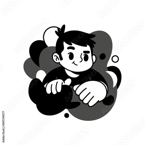 Cartoon Boy with Thoughtful Expression.