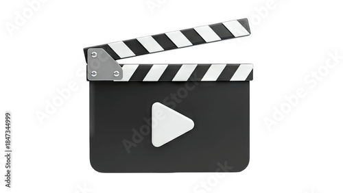 Clapperboard with Play Button Icon on White Background