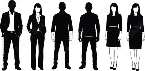 Business people silhouettes lineup isolated on white background representing professional diversity teamwork anonymity corporate fashion concept design