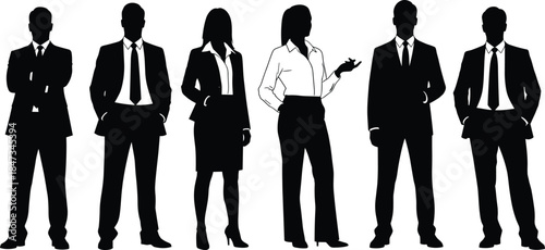 Corporate business people silhouettes communicating together isolated on white background representing teamwork leadership professionalism diversity modern workplace