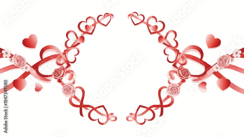 Elegant Valentine's Day Design Romantic Ribbon and Heart Frame Decoration on White Background