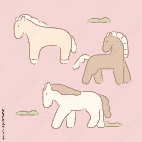 Three cute baby horses side view